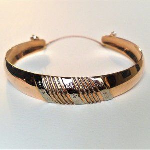 Vintage Russian Russia USSR 14K 585 Rose Pink White Gold Domed Cuff Bracelet